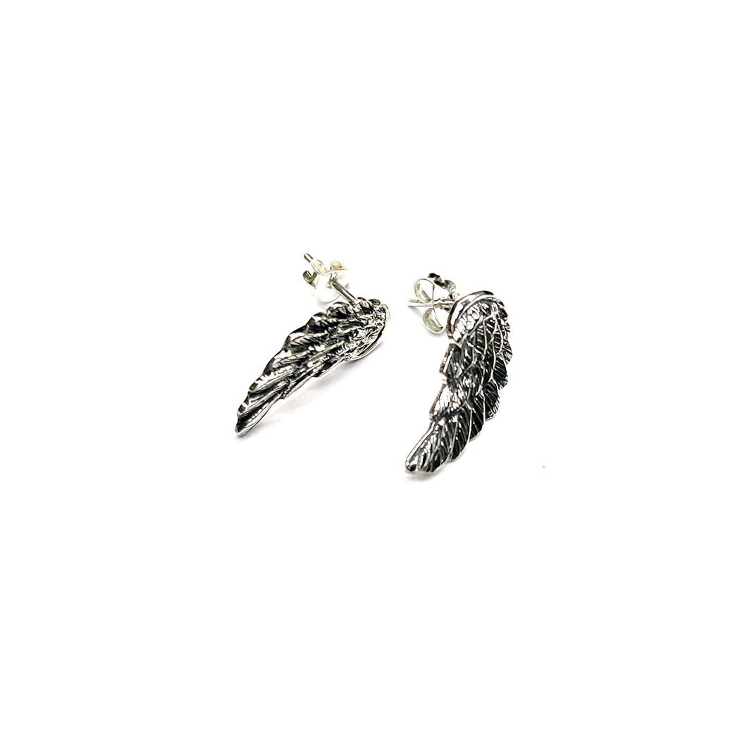 Angel wing silver stud earring