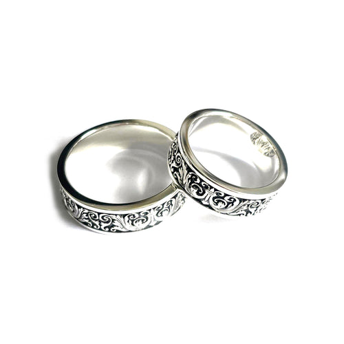 Art pattern silver couple ring