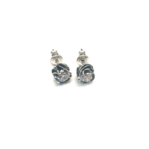 Art pattern studs silver earring with white CZ