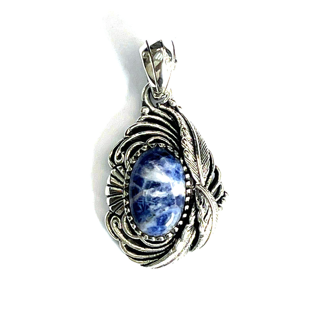 Art silver pendant with sodalite