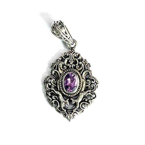 Art silver pendant with amethyst