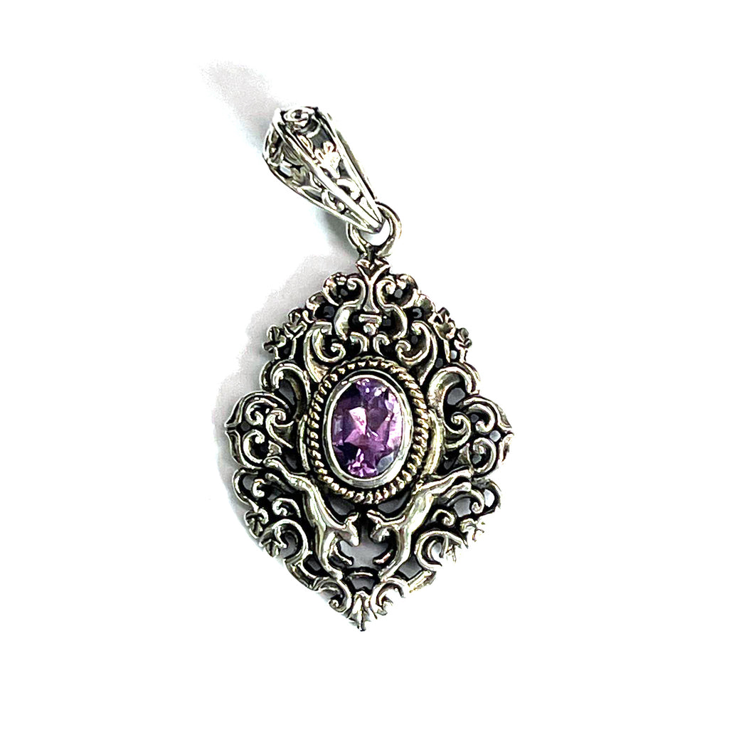 Art silver pendant with amethyst