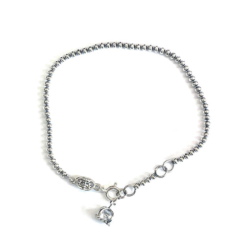 Ball pattern silver bracelet with white CZ