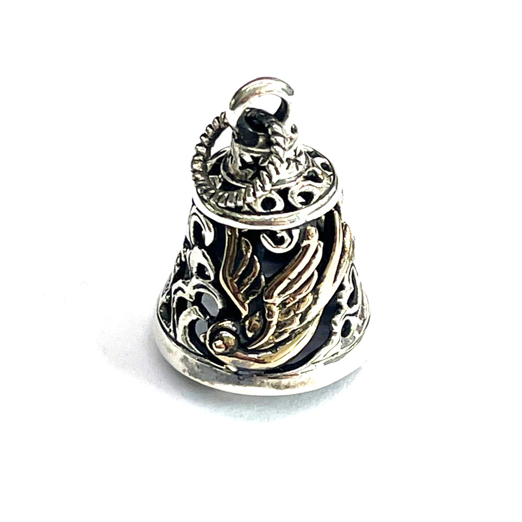 Bell silver pendant with brass plating & wing