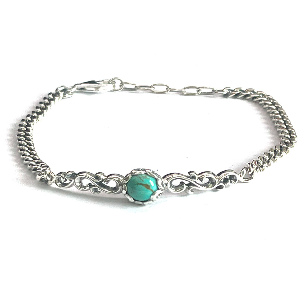 Big turquoise silver bracelet with seagrass pattern