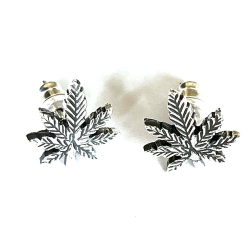 Cannabis leaves silver studs earring
