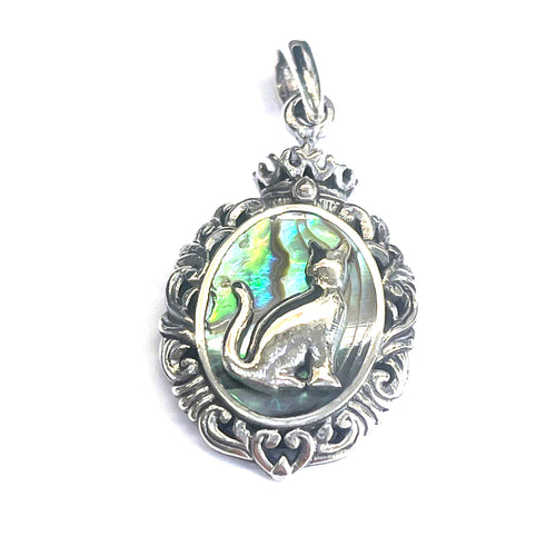 Cat silver pendant with abalone shell