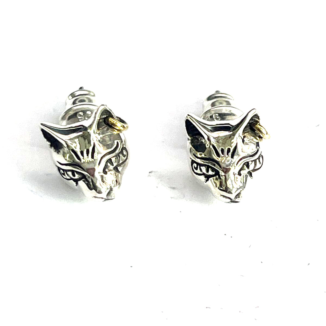 Cat silver studs earring with earring