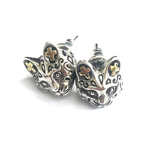 Cat silver studs earring