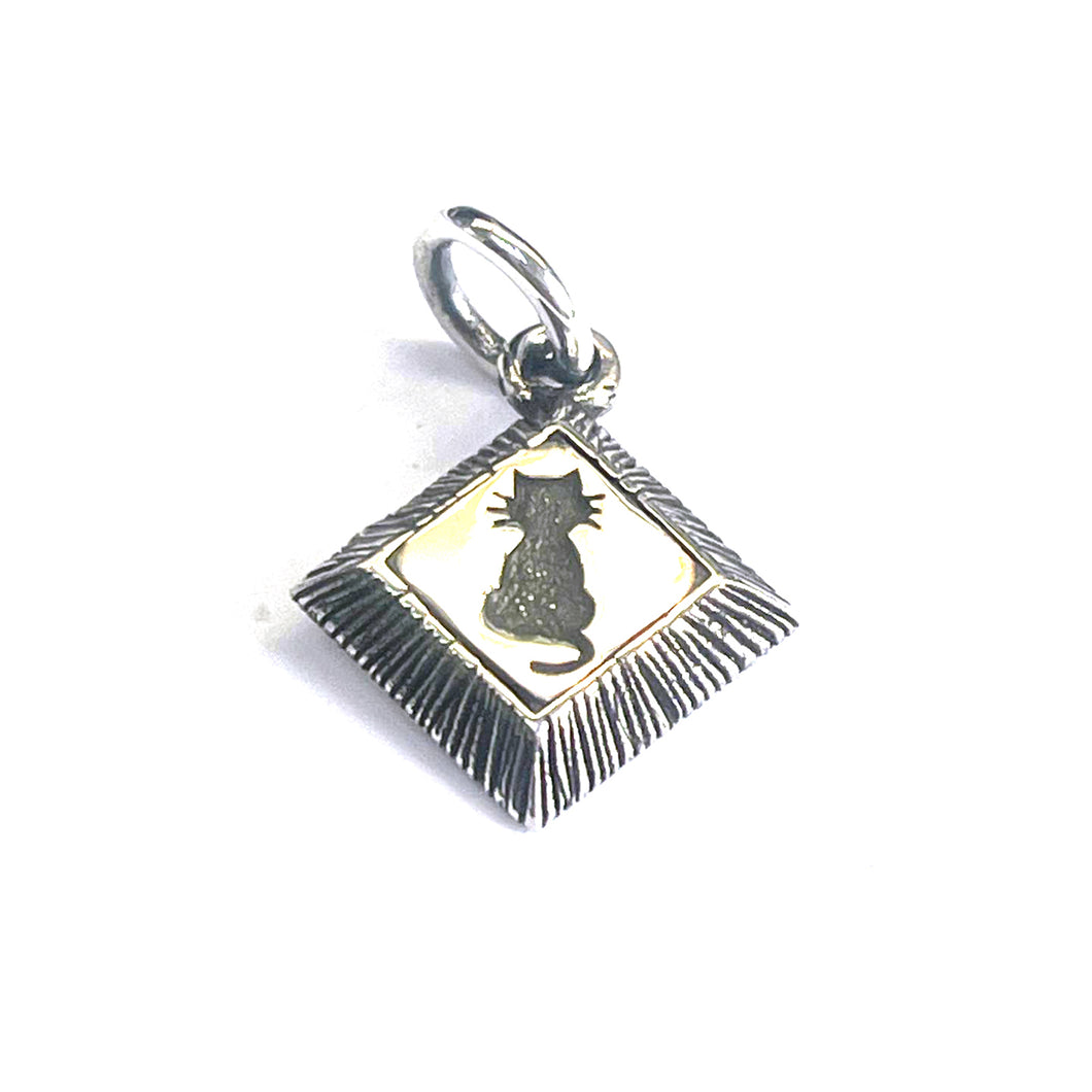Cat square silver pendant