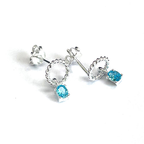 Circle & blue stone studs silver earring