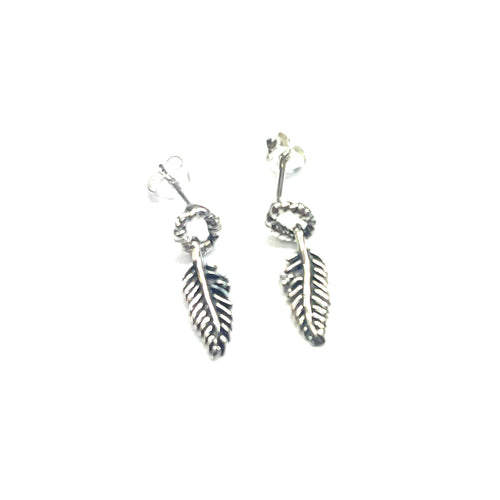 Circle & leave silver earring