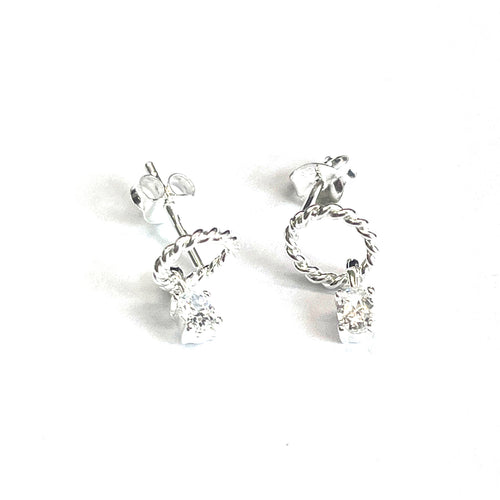 Circle & white CZ studs silver earring