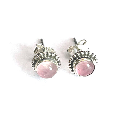 Circle silver studs earring with light pink stone