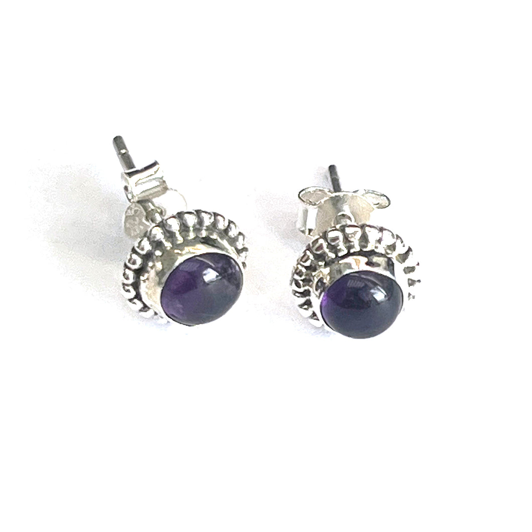 Circle silver studs earring with purple stone