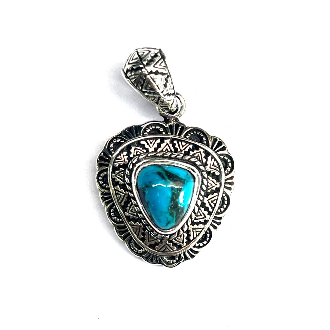 Classic flower silver  pattern pendant with turquoise
