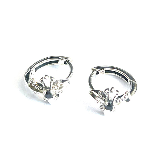 Cross & circle silver earring with black CZ