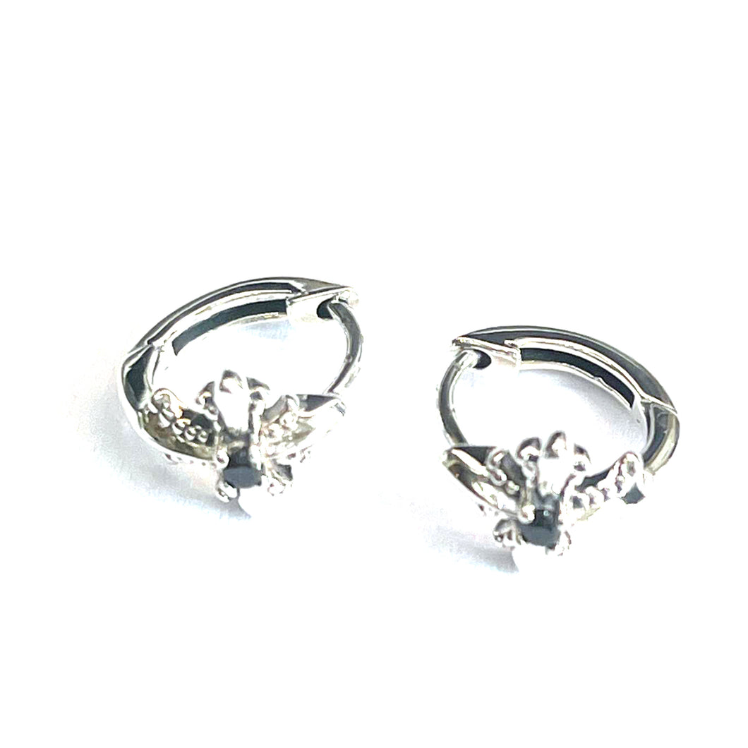 Cross & circle silver earring with black CZ