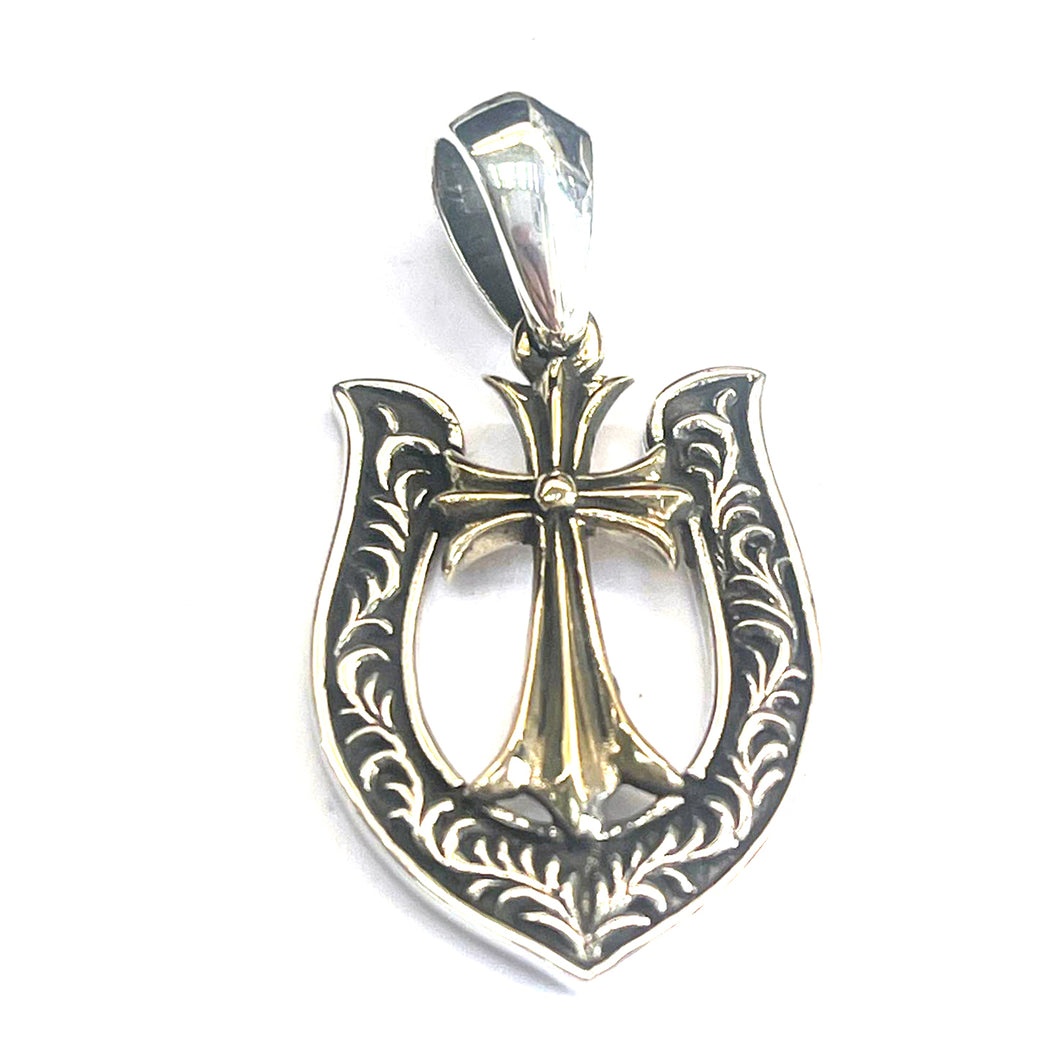 Cross & horseshoe silver pendant