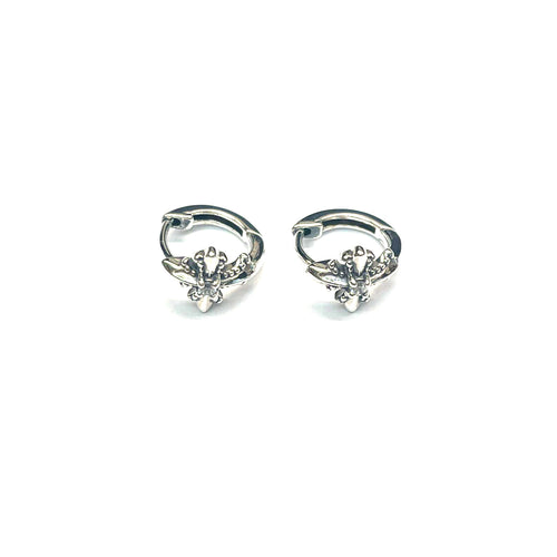 Cross & white CZ circle silver earring