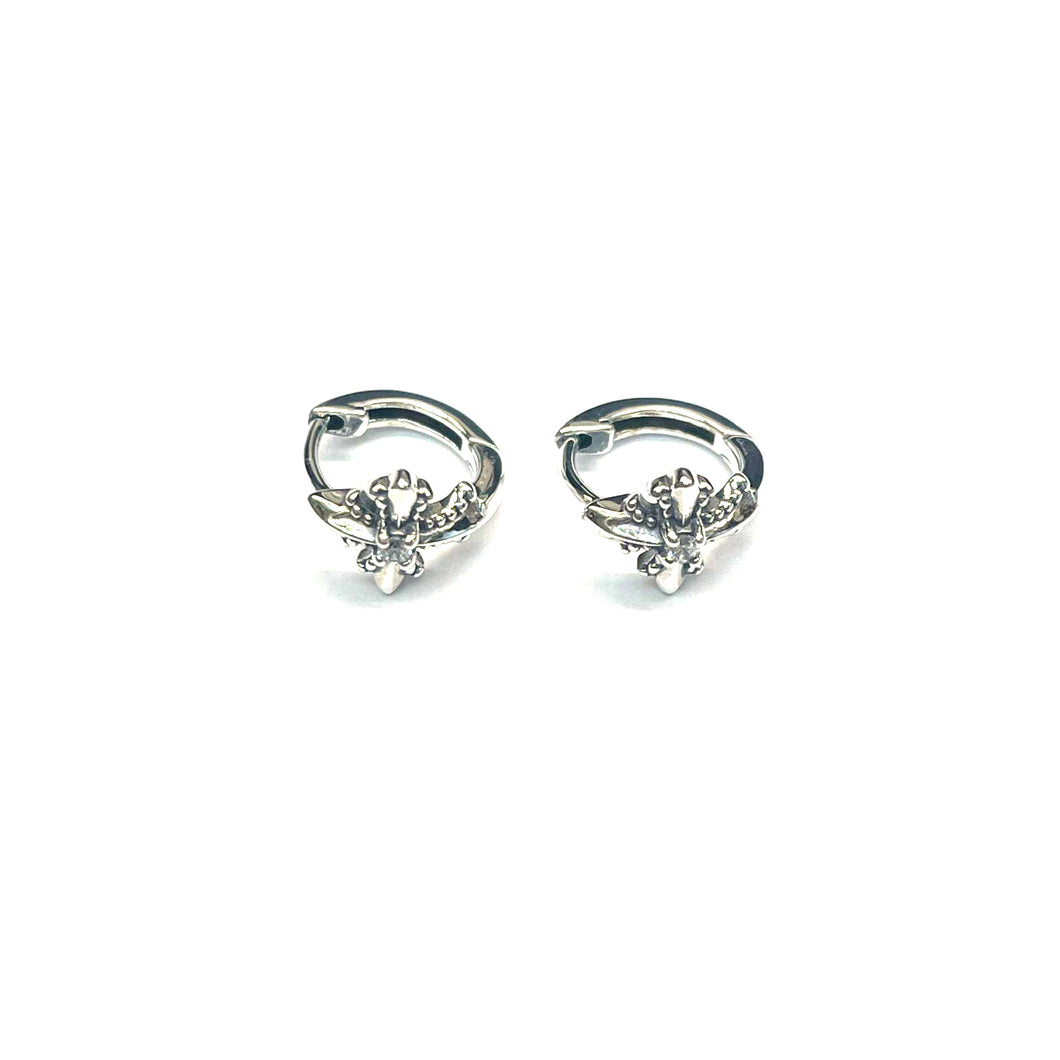 Cross & white CZ circle silver earring