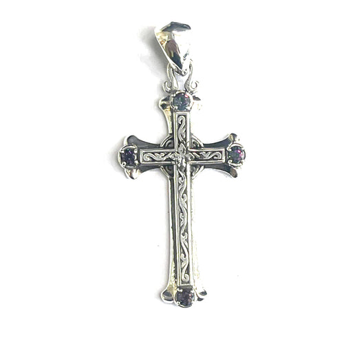 Cross silver pendant with Mysic Quartz