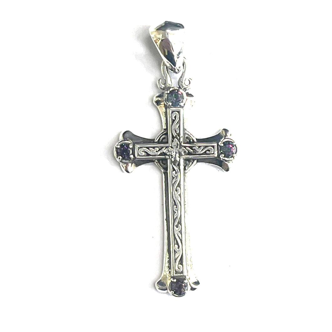 Cross silver pendant with Mysic Quartz