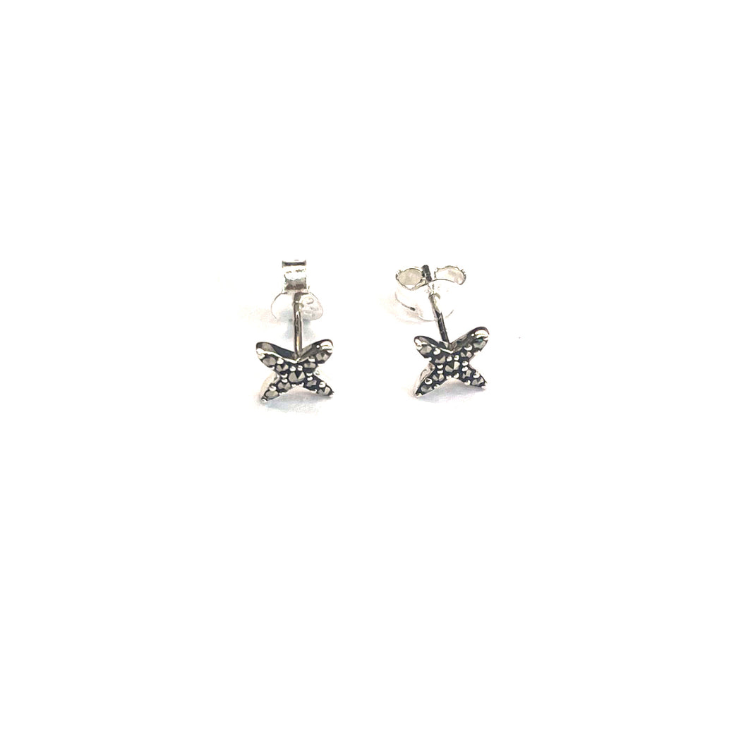 Cross silver studs earring with marcasite