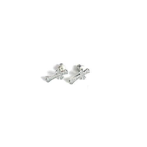 Cross silver studs earring  with small white CZ