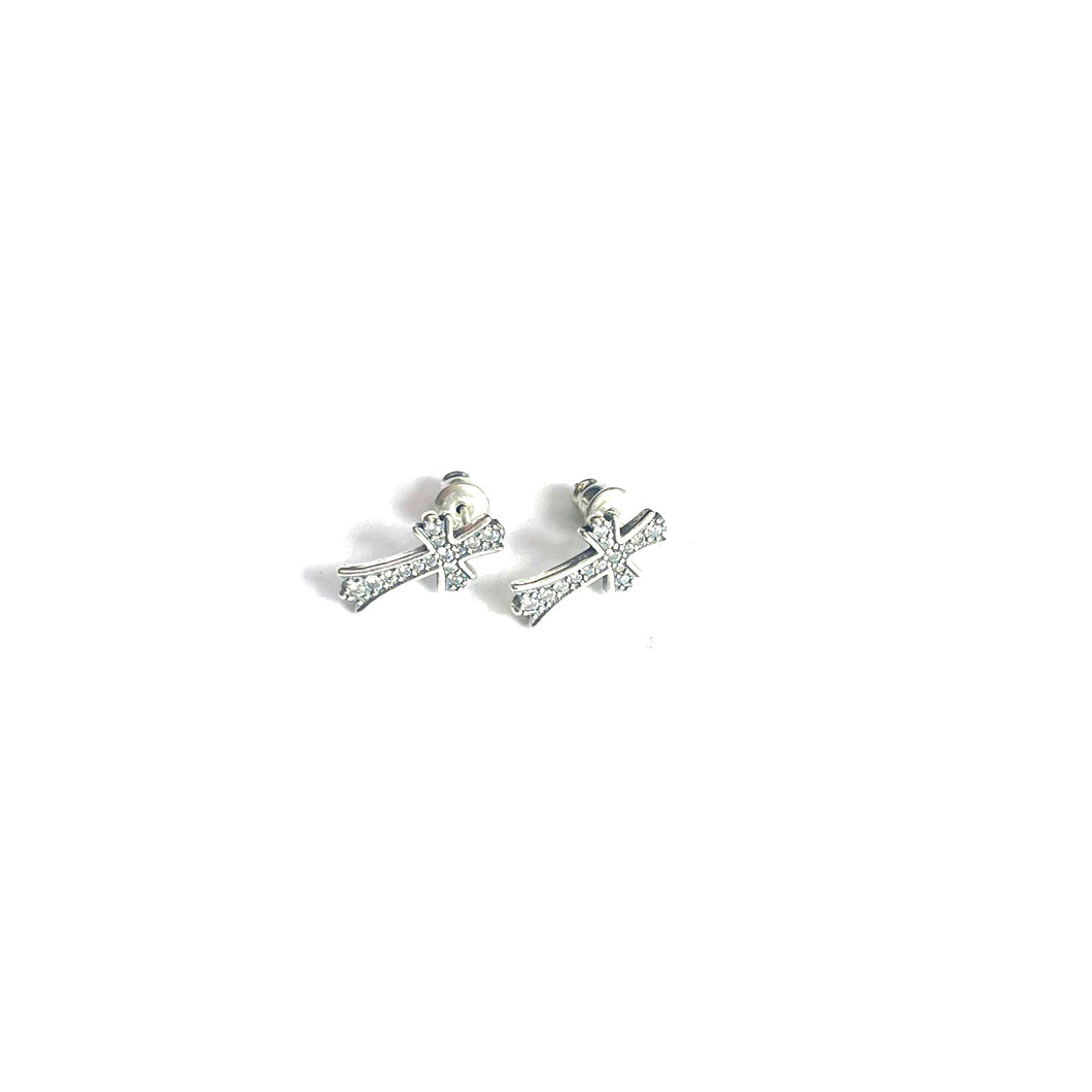 Cross silver studs earring  with small white CZ