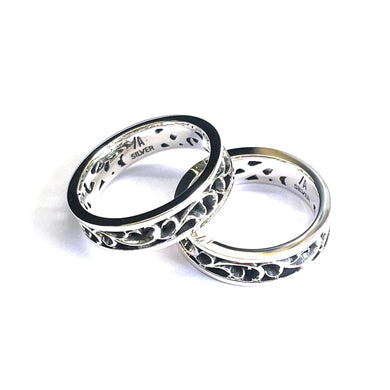 Cut work silver couple ring