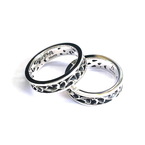 Cut work silver couple ring