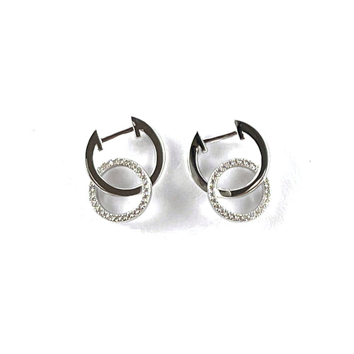 Double circle & CZ silver studs earring