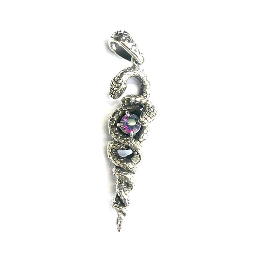 Double head snake silver pendant with stone