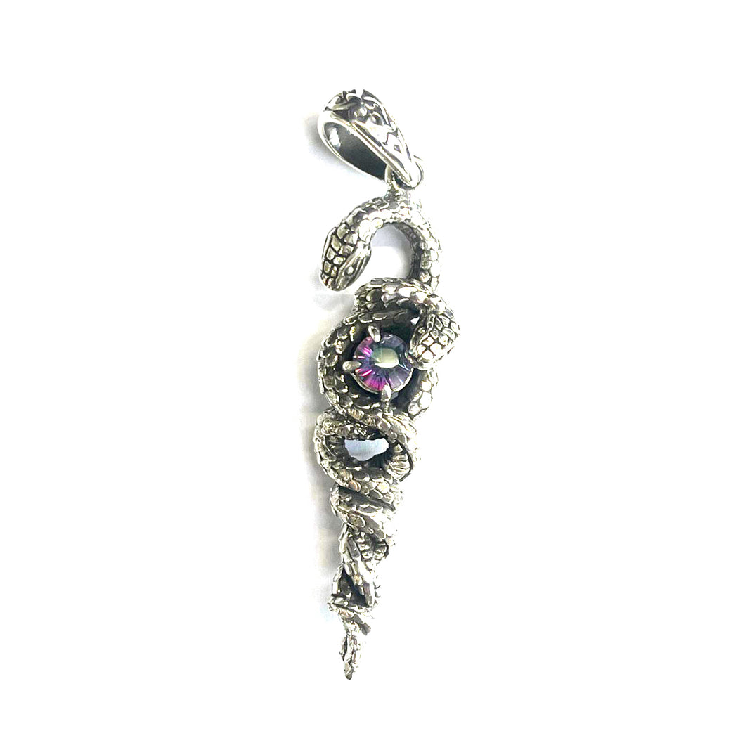 Double head snake silver pendant with stone