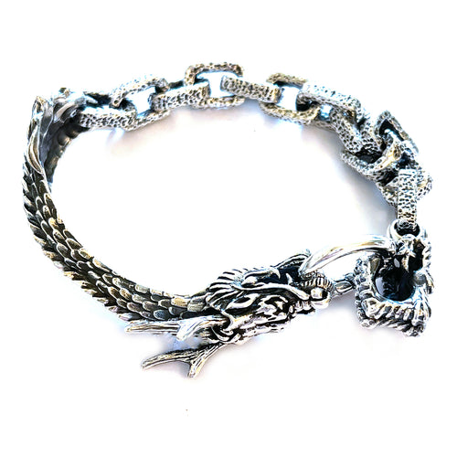 Dragon silver bangle with chain
