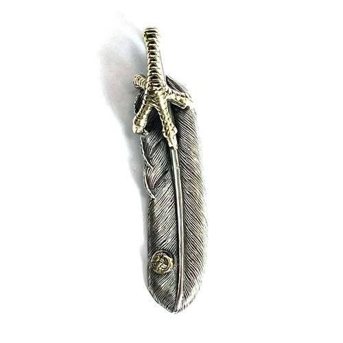 Feather silver pendant with bird leg