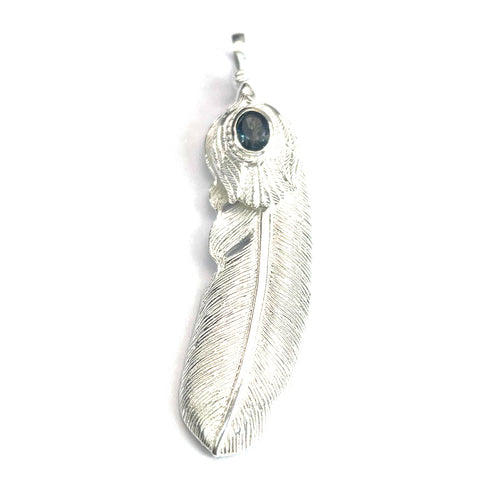 Feather silver pendant with London blue Topaz