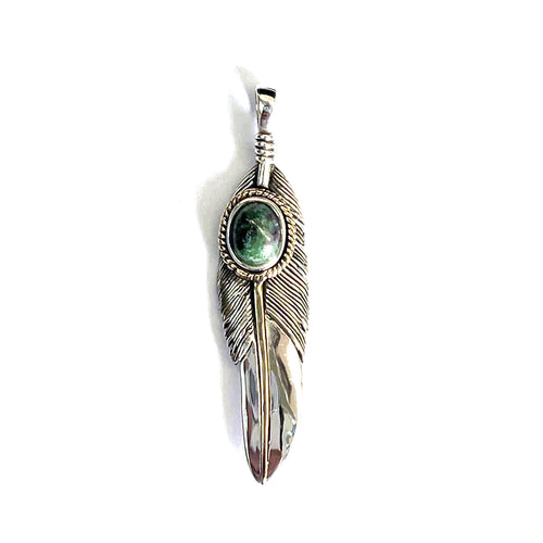 Feather silver pendant with ruby in zoisite