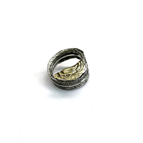 Feather silver ring with eagle