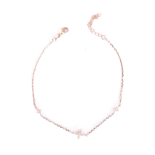 Four pointed star silver anklet with pink gold plating