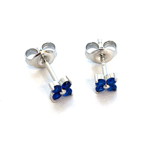 Four small blue stone silver studs earring