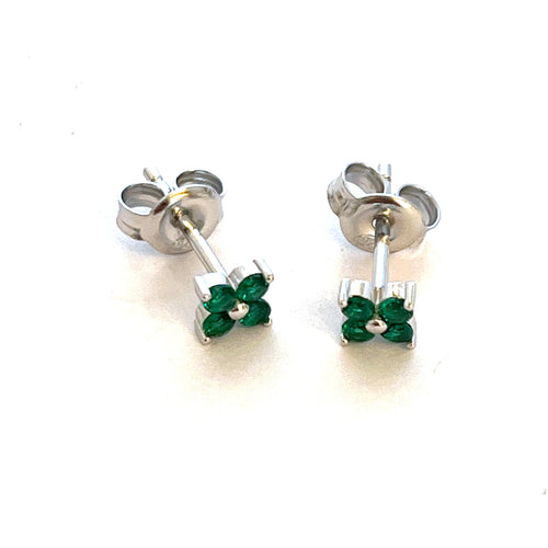 Four small green stone silver studs earring