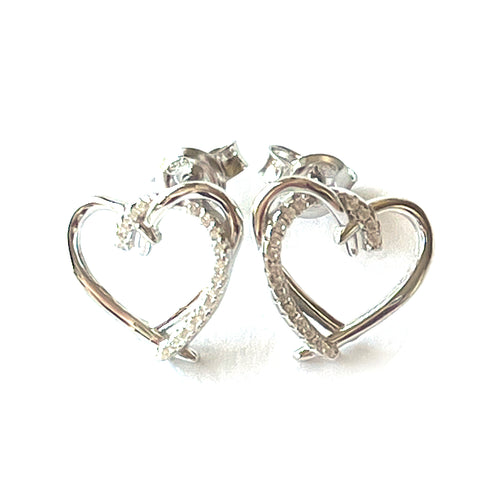 Heart silver earring with small white CZ