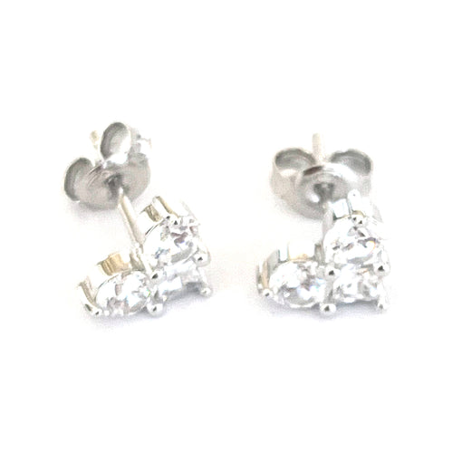Heart studs silver earring with three white CZ