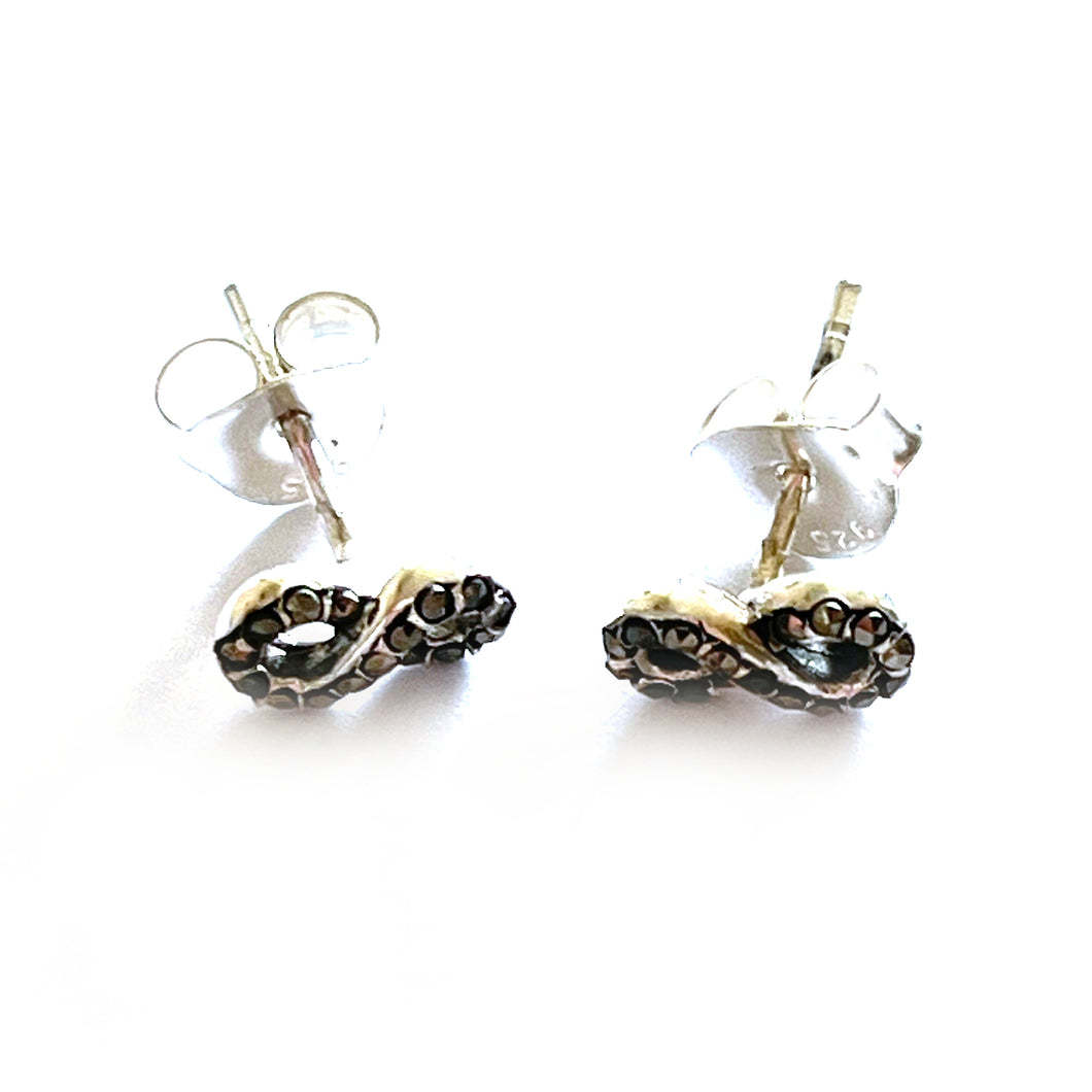 Infinity studs silver earring with marcasite