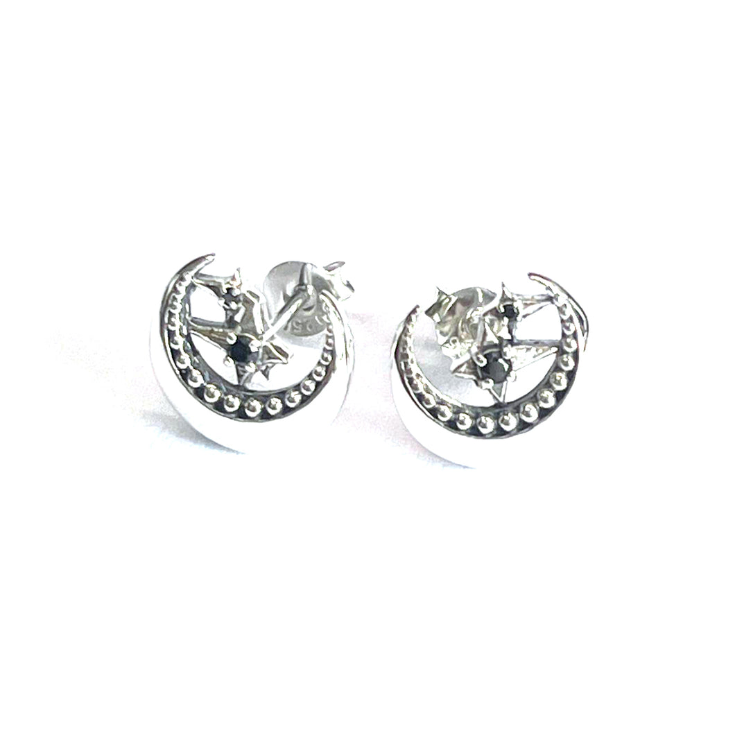 Moon silver studs earring with black CZ