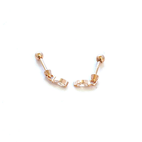 Olive & ball silver studs earring with pink gold plating