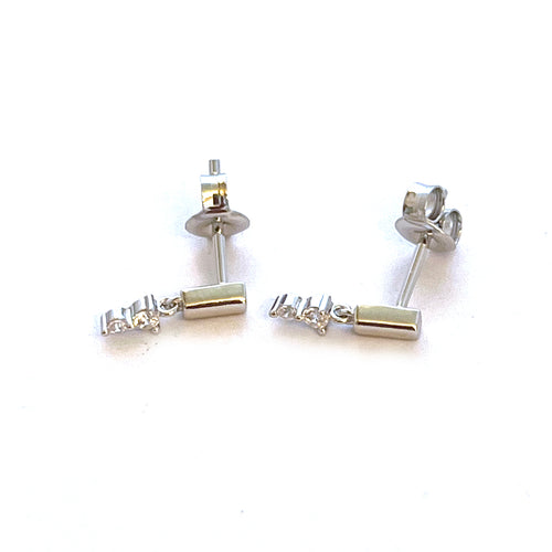 Plain silver & two stone silver studs earring
