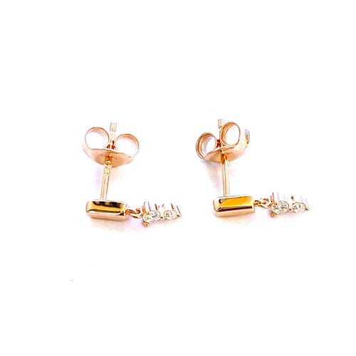 Plain silver & two stone silver studs earring with pink gold plating